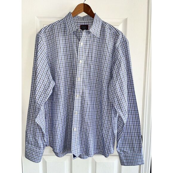 Set of 2 Blue Plaid Untuckit Long Sleeve Button Up Shirt Mens L - Picture 3 of 14